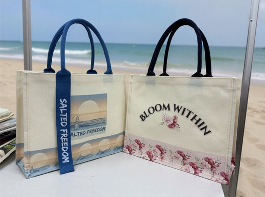 Camillia Bloom Exclusive Tote Bags – Cotton-Polyester Canvas with PVC Coating